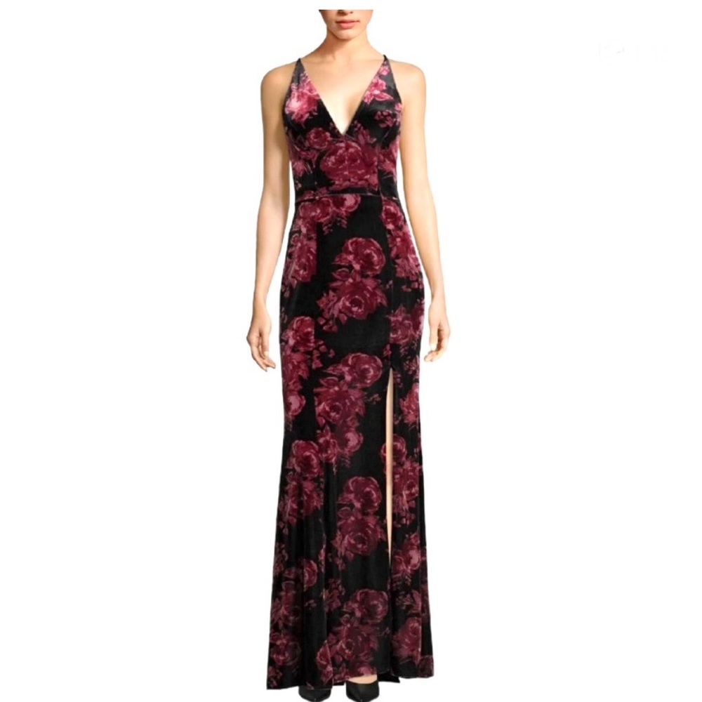 Dramatic Dark Floral Long Length Velvet Gown